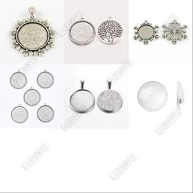 DIY Blank Tibetan Style Alloy Pendant Making Kit, Antique Silver