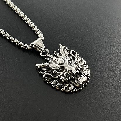 304 хип-хоп ожерелья с подвеской в виде головы дракона из нержавеющей стали, мужские панк-украшения