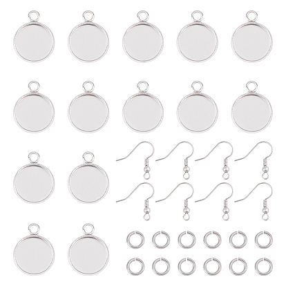 DIY 25Pairs Stainless Steel Earring Making Kits, Including Earring Hooks & Pendant Cabochon Settings, Brass Jump Rings and Transparent Glass Cabochons