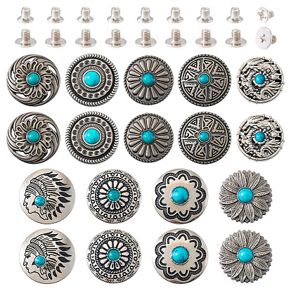 18 наборы 9 стили литые декоративные заклепки, с имитацией бирюзы и винтами, для кошелька, , украшение кожаных ремесел