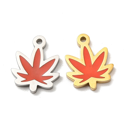 304 Stainless Steel Charms, with Enamel, Maple Leaf Charms