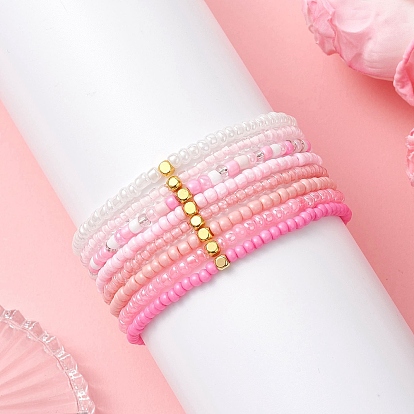 8шт. стеклянные бусины эластичные браслеты для женщин, круглые, с латунным, градиент цвета