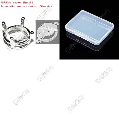4Pcs 925 Sterling Silver Tray Settings, Round Open Back Settings