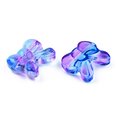 Transparent Spray Painted Glass Beads, Two Tone, Bowknot