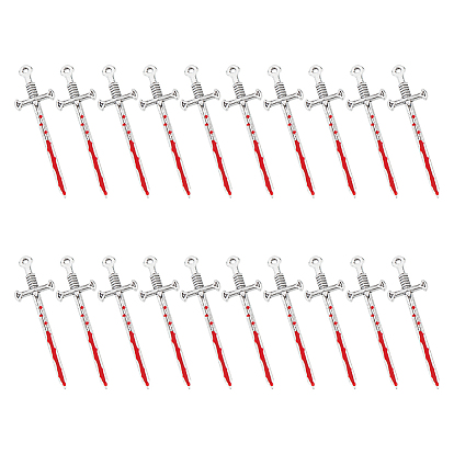 20шт хэллоуин подвески из сплава эмали, античное серебро, очарование меча