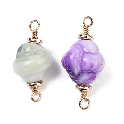 Непрозрачные акриловые имитация драгоценных камней звенья соединительные подвески, без кадмия, без никеля и без свинца, с петлями из латуни с покрытием из настоящего золота 18k, формы раковины