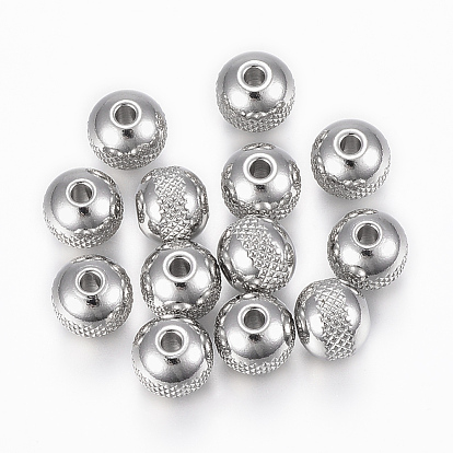 201 Stainless Steel Beads, Round with Ripples