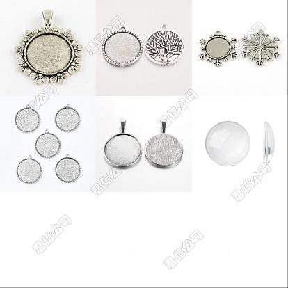 DIY Blank Tibetan Style Alloy Pendant Making Kit, Antique Silver