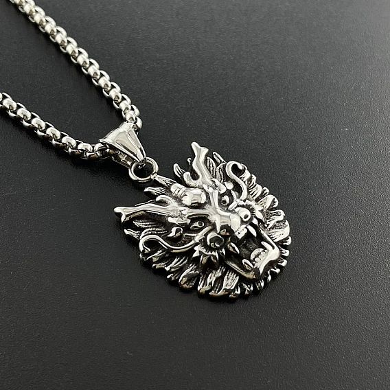 304 хип-хоп ожерелья с подвеской в виде головы дракона из нержавеющей стали, мужские панк-украшения