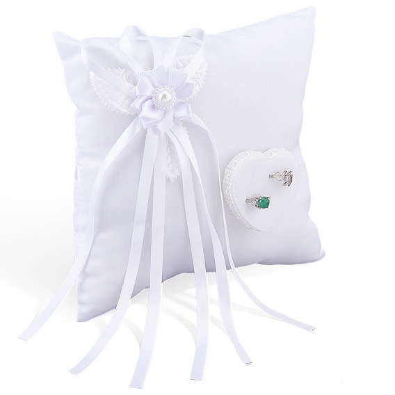 Squre with Bowknot Polyester Wedding Finger Ring Display Pillow