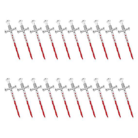 20шт хэллоуин подвески из сплава эмали, античное серебро, очарование меча