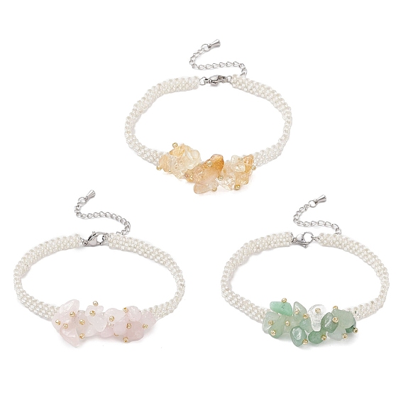 Браслеты ручной работы из стеклянных бусин и крошки натуральных драгоценных камней для женщин