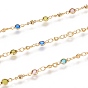 Handmade Brass Heart Link Chains, with Glass Links and Spool, Soldered, Long-Lasting Plated, Colorful