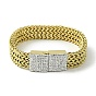304 Stainless Steel Mesh Chain Bracelet with Cubic Zirconia Rectangle Magnetic Clasps