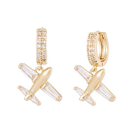 1пара латунных серег-колец в форме самолета с прозрачным кубическим цирконием