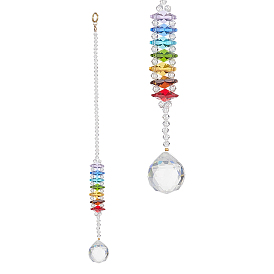 Glass Teardrop Pendant Decorations, with Imitation Austrian Crystal Beads, 304 Stainless Steel Split Rings
