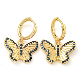 Rack Plating Brass Micro Pave Cubic Zirconia Butterfly Hoop Earrings, Cadmium Free & Lead Free