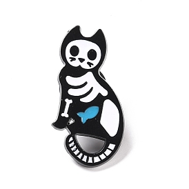 Cat Skeleton Enamel Pin, Halloween Animal Alloy Badge for Backpack Clothing, Electrophoresis Black