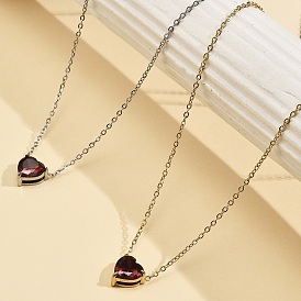 304 Женские ожерелья с подвеской в форме сердца из нержавеющей стали с темно-красным кубическим цирконием, ионное покрытие (ip)