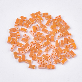 2-Hole Opaque Glass Seed Beads, Lustered, Rectangle