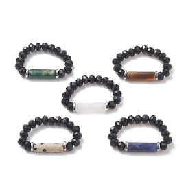 Эластичное кольцо из бисера из натуральных и синтетических смешанных драгоценных камней и стеклянной колонны для женщин