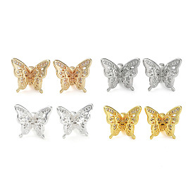 Rack Plating Brass Clear Cubic Zirconia Pendants, Long-Lasting Plated, Cadmium Free & Lead Free, with Jump Rings, Butterfly