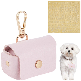 1 Чехлы для хранения колец из искусственной кожи для ошейников собак, с поворотными застежками сплава, прямоугольные, золотые, с 1шт. самоклеящейся ПВХ-лентой с буквами и цифрами