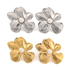 304 серьги-гвоздики из нержавеющей стали с пластиковой имитацией жемчуга для женщин, цветок