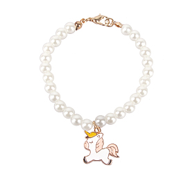 Unicorn Doll Charm Necklace, with Alloy Enamel Pendants and Acrylic Imitation Pearls, Doll Jewelry Making Supplies