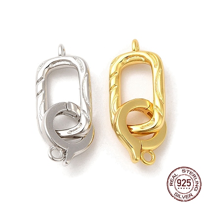 925 Sterling Silver Fold Over Clasps, Oval, with 925 Stamp
