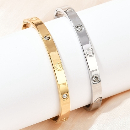 201 браслеты из нержавеющей стали со стразами для женщин, сердце