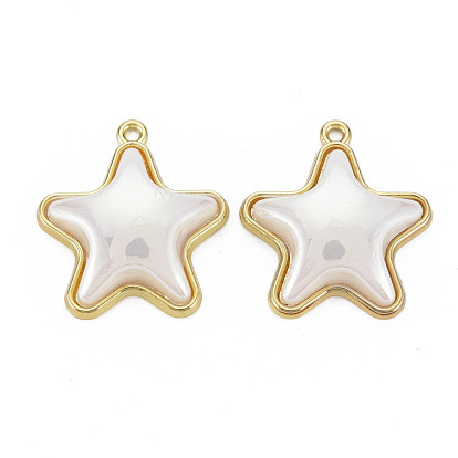 Rack Plating Alloy Pendants, with Electroplate ABS Plastic Imitation Pearl Beads, Star