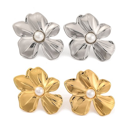 304 серьги-гвоздики из нержавеющей стали с пластиковой имитацией жемчуга для женщин, цветок