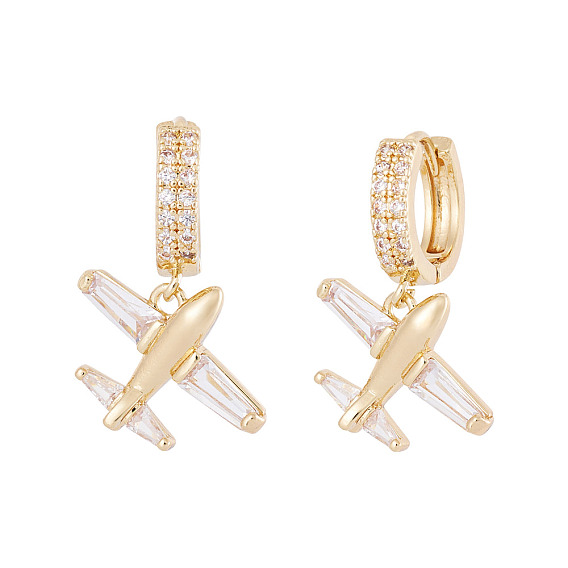 1пара латунных серег-колец в форме самолета с прозрачным кубическим цирконием