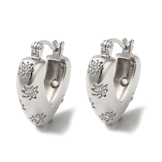 Стойка латунное сердце со звездой серьги-кольца с фианитами, без кадмия и без свинца, долговечный