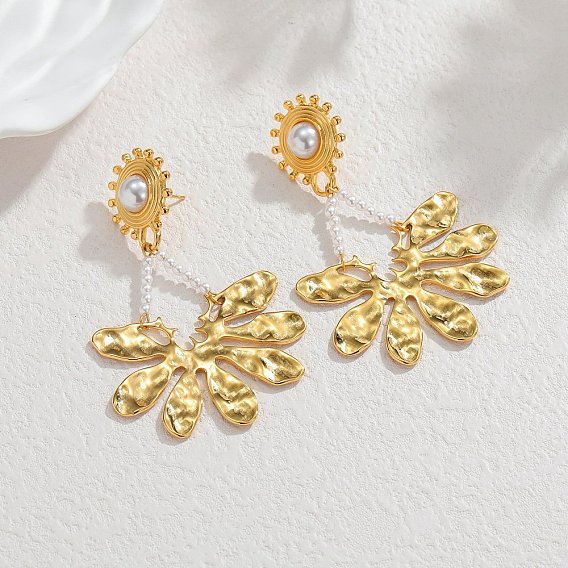 304 Серьги-подвески из нержавеющей стали и пластика с имитацией жемчуга, цветок