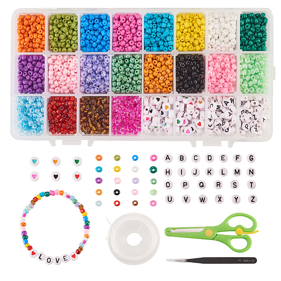 DIY комплекты ювелирных изделий, со стеклянными бисеринами, Акриловые бусины, ножницы из нержавеющей стали и пластика, эластичная нить, нержавеющей стали пинцет бисером