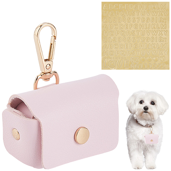 1 Чехлы для хранения колец из искусственной кожи для ошейников собак, с поворотными застежками сплава, прямоугольные, золотые, с 1шт. самоклеящейся ПВХ-лентой с буквами и цифрами