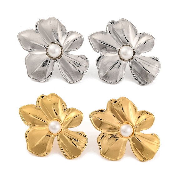 304 серьги-гвоздики из нержавеющей стали с пластиковой имитацией жемчуга для женщин, цветок