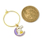 Alloy Enamel Wine Glass Charms, with Glass Beads and Brass Wine Glass Charm Rings, Rabbit with Moon