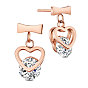Stainless Steel Dangle Stud Earrings, with Grade AAA Cubic Zirconia, Heart, Clear
