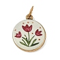Pendentifs en acier inoxydable imprimés, rond avec des breloques tulipe, or