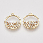 Brass Micro Pave Cubic Zirconia Pendants, Flat Round, Nickel Free, Real 18K Gold Plated