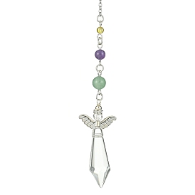 Mixed Gemstone Pointed Dowsing Pendulums, Glass Faceted Bullet with Alloy Wings Pendulums