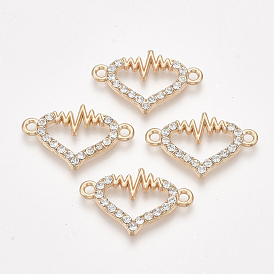 Alloy Links Connectors, with Rhinestone, Heart and Heartbeat, Crystal