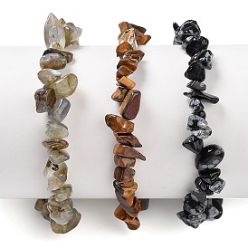 Chips Natural Gemstone Beaded Stretch Bracelets Sets, Stackable Bracelets