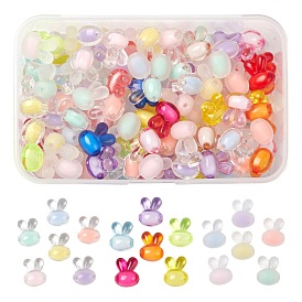 120Pcs 3 Style Easter Themed Transparent Acrylic Beads, Bead in Bead, Rabbit Head