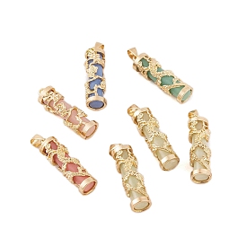 Synthetic Luminous Stone Column Pendants, Glow in the Dark, Golden Plated Alloy Gragon Wrapped Charms