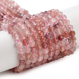 Natural Strawberry Quartz Beads Strands, Faceted, Round