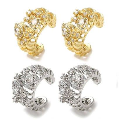Boucles d'oreilles en laiton plaqué pour femmes, pavé de zircone cubique transparente, croissant creux, anneau de manchette, sans cadmium et sans plomb, plaqué longue durée